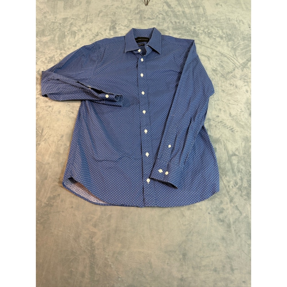 Signature Studio Mens Blue Geometric Print Long Sleeve Button Down Shirt Size M